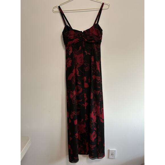 Vintage Nicole Miller Y2K Black Red Gothic Floral Fairy Sequin Silk Dress Size 0 - Picture 5 of 9